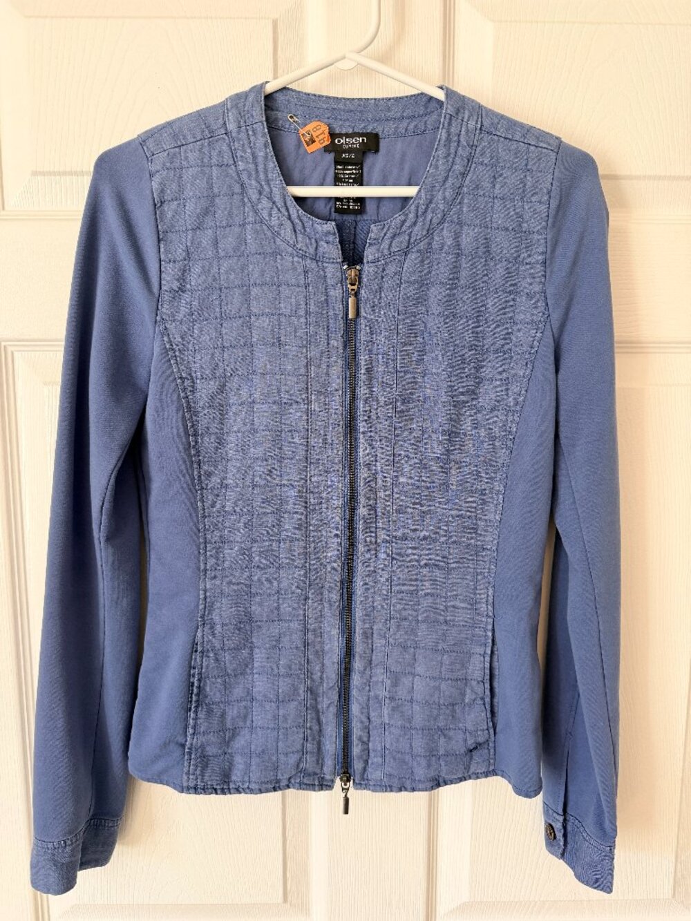 Pweriwinkle Blue Olsen Europe Mixed Media Jacket Size XS 95% Cotton Linen Look